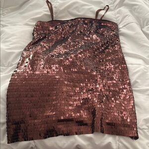 Astr Gold Sequin Mini Dress with Slit and Spaghetti Straps